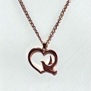 Rose Gold tone Heart and Bird Pendant Necklace 18”